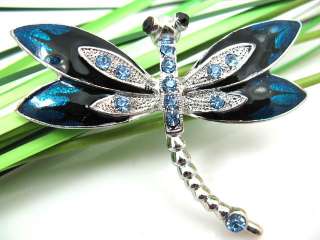 Blue Enamel Dragonfly Rhinestone Crystal Brooch QX0082  