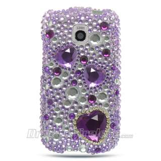 Purple Heart Bling Hard Case Snap On Cover LG Optimus T  