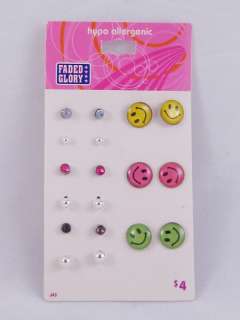 12 Sets of 9 Pair Earrings w/ Smiley Faces #E1036  