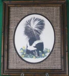 Skunk Smelling the Flowers Print by Linda Pickens Framed Double Matted 