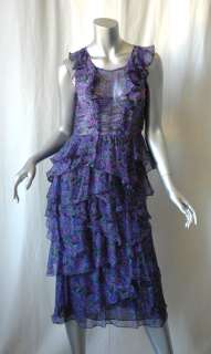 RICHARD CHAI Purple Floral Ruffle SILK CHIFFON Dress S  