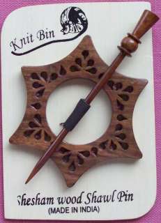 Carved Shesham Wood Shawl Pins (2); Choice of Designs  