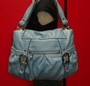   MAKOWSKY Soft Blue LARGE Leather Slouch Shoulder Tote Purse Bag  