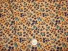 Vintage Cotton Fabric SHADES OF BLUE GOLD BLACK STRAWBERRY FLORAL 1 Yd