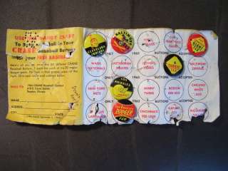 1963 Crane Potato Chips Button Saver Sheet Promo w/6 pins Indians 