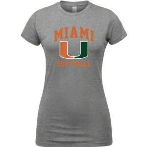  Miami Hurricanes Sport Grey Womens Softball Arch T Shirt 