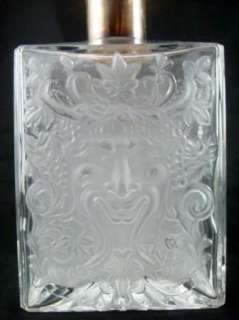   Antique Glass Crystal Decanter Frosted Face Square Silver Neck  