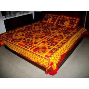  Hand, Block Printed, Multicolored Bedspread Set   Kantha 
