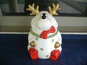 Large Reindeer Puppy Dog Christmas Holiday Cookie Jar  