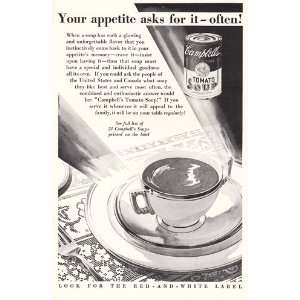 Print Ad 1932 Campbells Tomato Soup Your appetite asks for it 