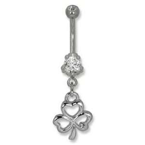 316L Implant Grade Surgical Steel Mini Dangling Clover Charm Belly 