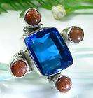 Natural Blue Topaz & Sun Sitara Gemstone Ring Size 5.75Weight 9 g.FREE 