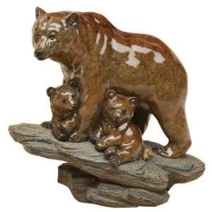   Brown Bear & Cubs Stonecast Sculpture, Big Sky Carvers