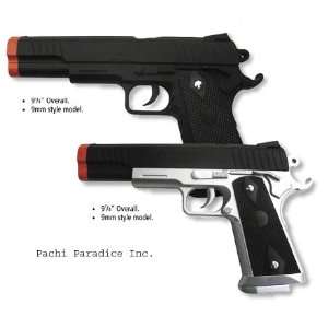 Pair of 6mm Airsoft Guns Black and Black/Silver Spring Pistols  