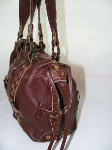 Gustto Scella City Leather Grommet Satchel Bag Purse Brown  