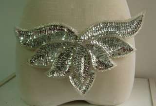 HP47 Silver Sequin Bead Applique Leaf Collar Hipbelt Motif Belly Dance 