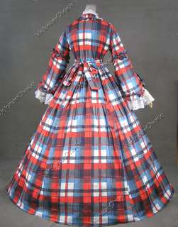 Civil War Victorian Gingham Ball Gown Day Dress 158 M  