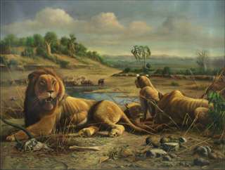 Museum Q. Hand Painted Oil Painting Lion Family 36x48  