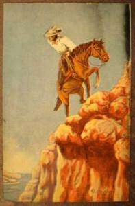Cowboy on Horse Looking over a Cliff, 1939 by Larsen  