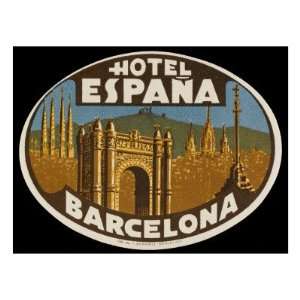  Label from the Hotel Espana, Barcelona, Spain Stretched 
