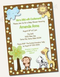 Printed Invitations JUNGLE BABY SHOWER BIRTHDAY monkey safari giraffe 