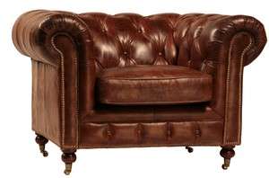 Antique Brown Chesterfield Style Club Chair Nailheads  