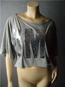 SILVER OMG Print Loose Fit 80s Crop Cropped Top Shirt S  