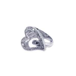  Sterling Silver Open Heart CZ Sideway Ring Size 5 Jewelry