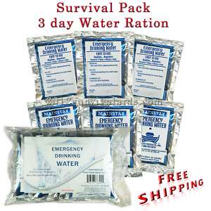 EMERGENCY DRINKING WATER PACK 3 DAY SURVIVAL RATIONS 5 YEAR SHELF LIFE