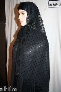 Net Shayla Shawl W/Sequins Abaya Jilbab Hijab Eid Hejab  