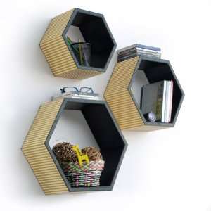  Trista   [Chrome Yellow Stripe] Hexagon Leather Wall Shelf 