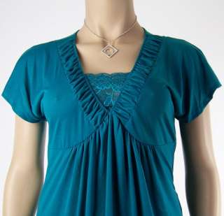 T49~SEXY TEAL EMPIRE WAIST LACE SOFT Top Plus Size XL 1X 14 16  