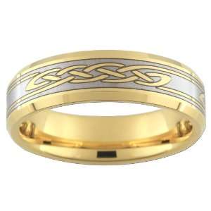7mm Gold Color Tungsten Carbide Rings with a CELTIC DESIGN Free Inside 