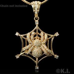    Spider Web Spiderman Gold Plated CZ Hip Hop Pendant Jewelry