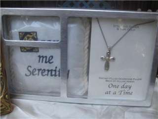 SERENITY PRAYER LOT PILLOW PLAQUE 14KT GOLD CROSS NECKLACE RECOVERY 