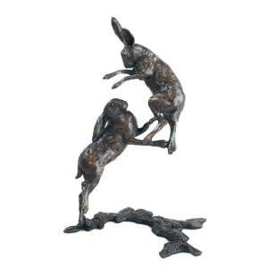 Limited Ed Hot Cast Bronze Sculpture Small Hares Boxing  