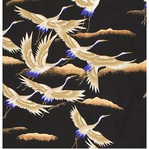 Alfred Shaheen Asian Prints ORIENTAL CRANES Black AS23 Fabric Free 