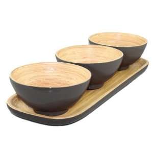  Precidio Bamboo Dip Bowls with Oblong Tray, Set of 3 