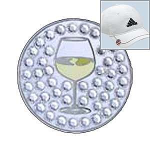 Bella Crystal Collection Wine Glass White Golf Ball Marker Hat Clip