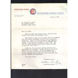  William Wrigley Cubs signed autograph Typed Letter JSA 