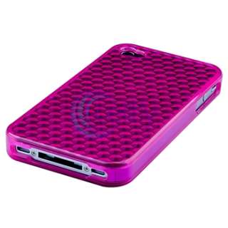 Pink TPU Diamond Case Cover+Privacy Protector Accessory For iPhone 4 