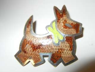 Vtg. Sterling Silver Guilloche Terrier Scottie Dog Pin  