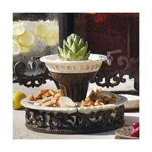   Bronze Cake Pedestal With Crudite Set Inserts