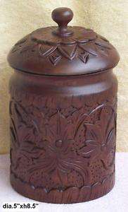Hand crafted mahogany wood round container with lid E03  