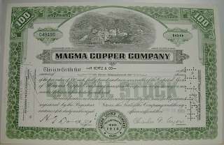 1949 Magma Copper Co. Stock Certificate Graphic   