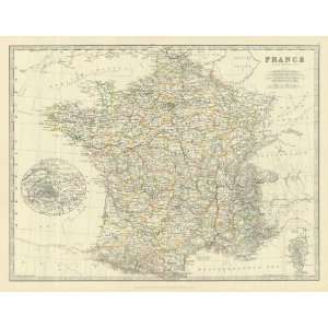  Johnston 1885 Antique Map of France