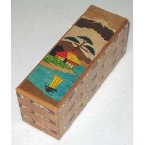  Wooden Japanese Secret Puzzle Box 5 Sun 7 step Sansui 