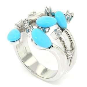  Heavenly Large Cocktail Ring w/Turquoise & White CZs Size 
