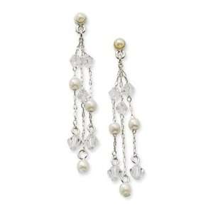 Silver tone Cultura Glass Pearl & Crystal Dangle Post Earrings   BF335