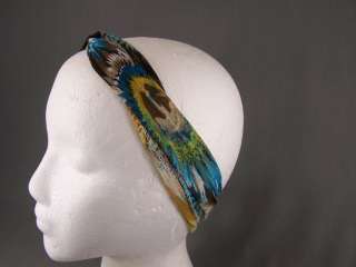 Peacock feather print long tie wrap headband head scarf  